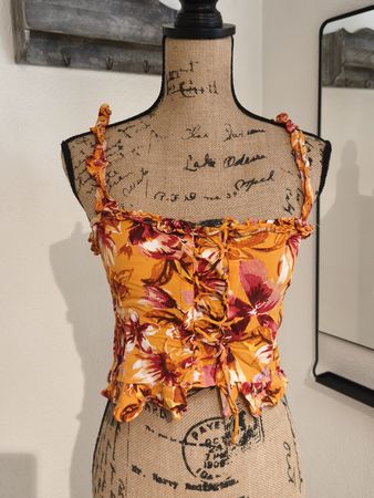 Damen Top Blumenmuster orange XS guter Zustand