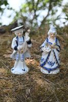 Porzellan Figuren Paar Rokoko - Kavalier und Dame Blau Gold