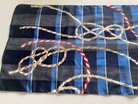 Seiden Foulard , Schal Blau Kordelmuster, 153x33cm