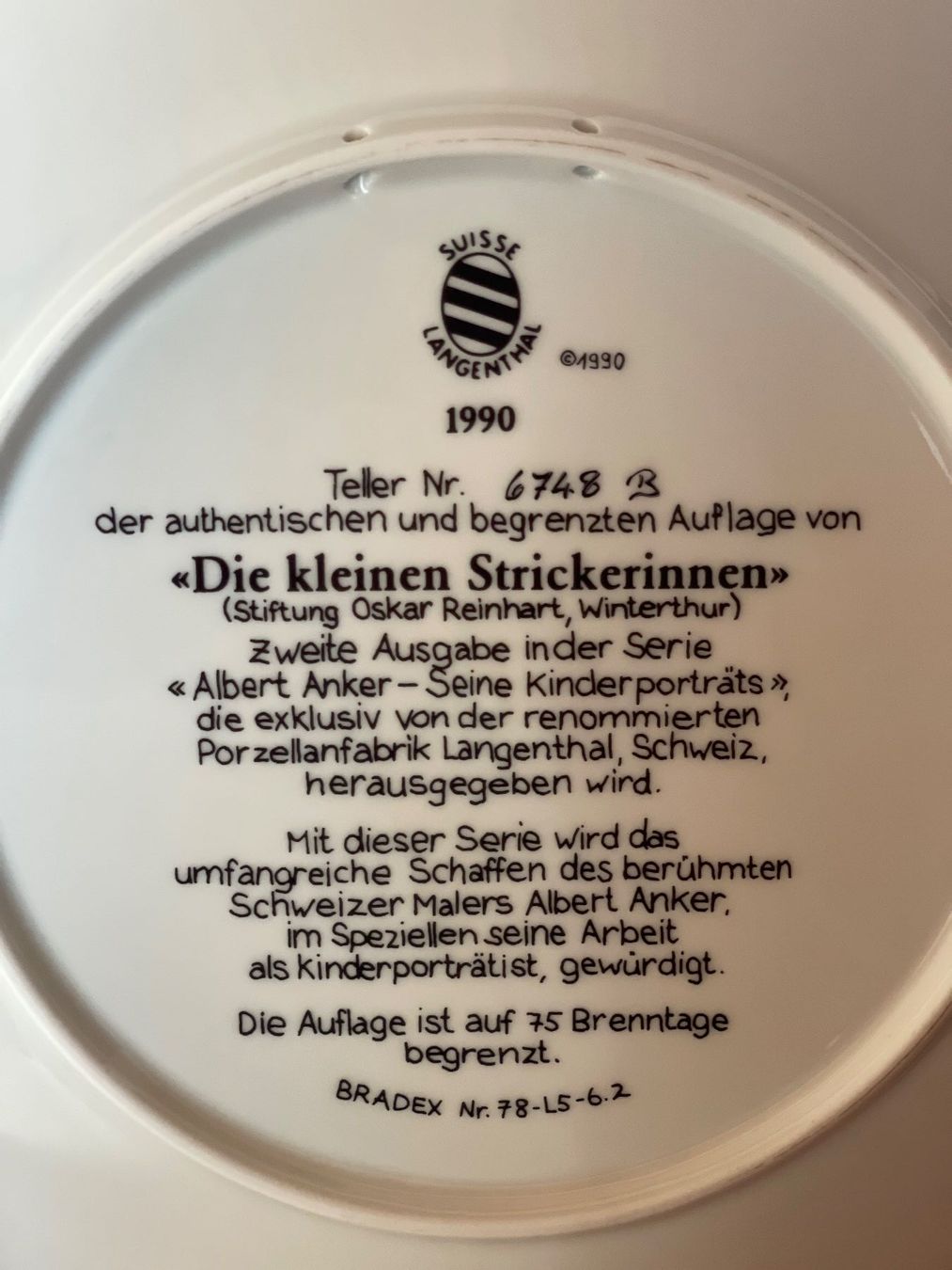 Piatti: Sammelteller Albert Anker "Die kleinen Strickerinnen" – Usato da Niederwil AG venduto da Allegra-9 2