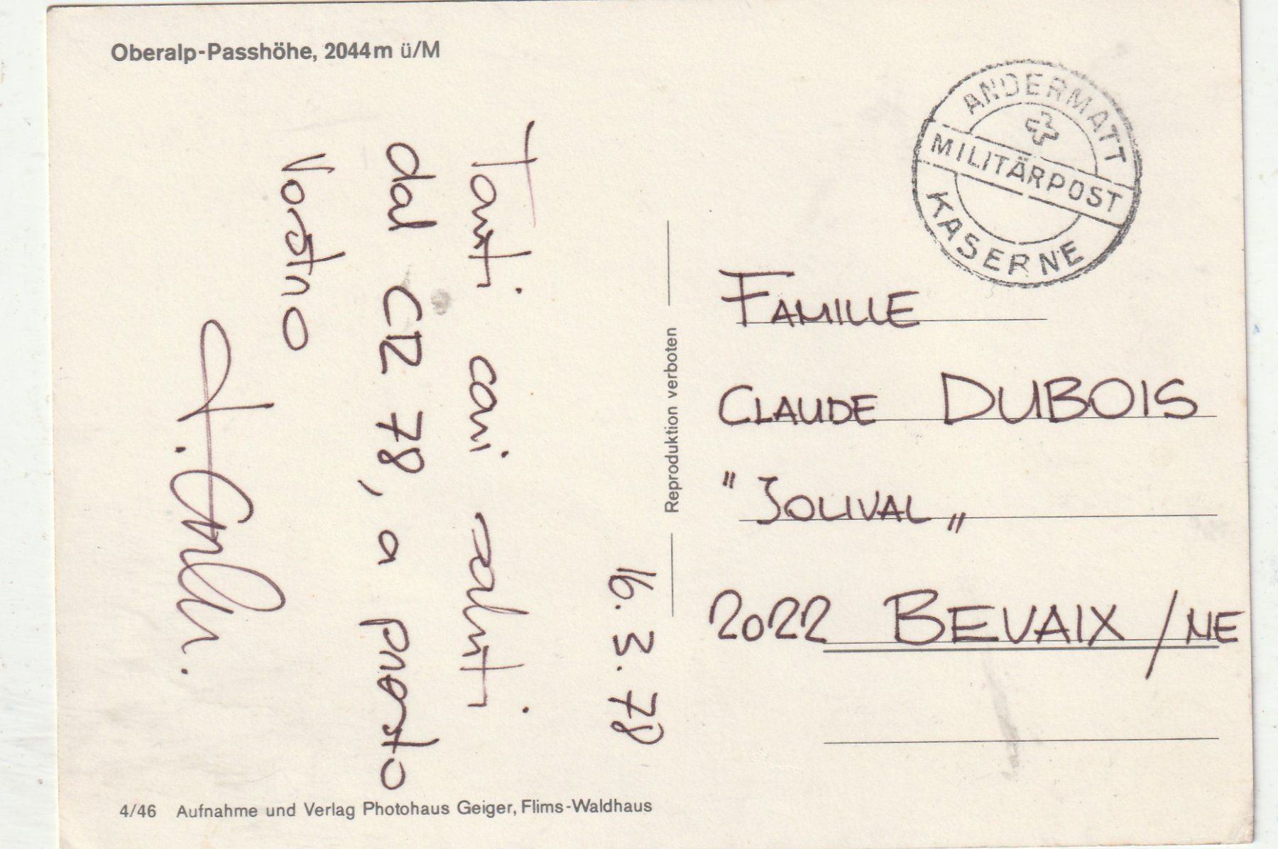Cartoline postali: Oberalppass MBK – Usato da Lumbrein venduto da made02 1