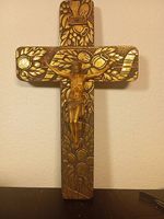 Altes Holzkreuz mit Jesus Relief, Goldfarben, Rarität!