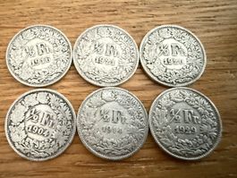 Schweizer 1/2 Franken Münzen Silbermünzen