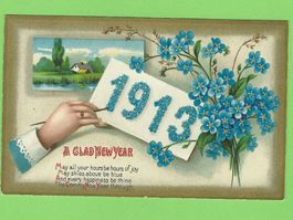 Antike Neujahrskarte von 1913 Vergissmeinnicht