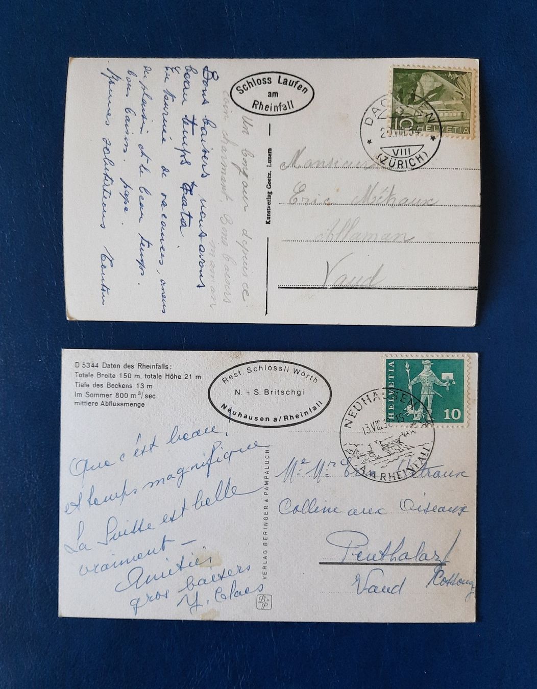Cartes postales: 2 Ansichtskarten Rheinfall, gest. 1954 und 1962 – D'occasion à Marly par neu-adlerauge65 1