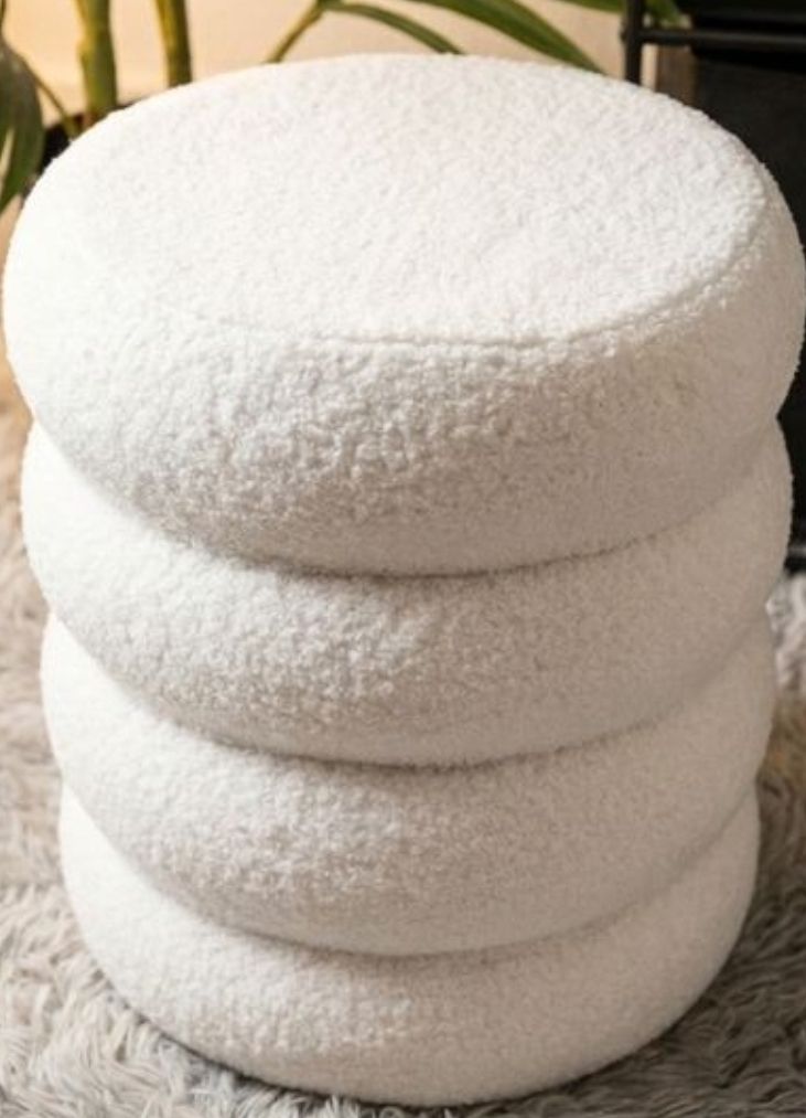 Hocker: Hocker rund Teddy-Stoff weiss – Neu und originalverpackt aus Schwaderloch von cel_rs6t