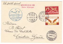 lettre du Vol Zurich-Sion du 1 et 2 VIII.37 SF 37.3d.4