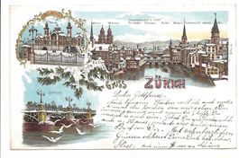 Gruss aus Zürich - Stadt - Tonhalle  tolle Winter-Litho 1900