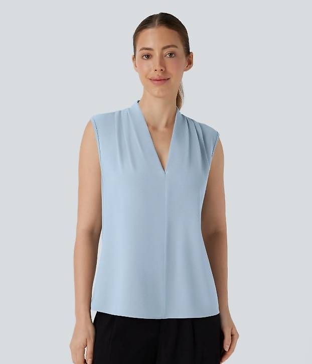 Halara Camicette: NEU Ärmellose Arbeitsbluse mit V-Ausschnitt, Gr. S – Nuovo e nell'imballaggio originale da Root D4 venduto da DMA02 2