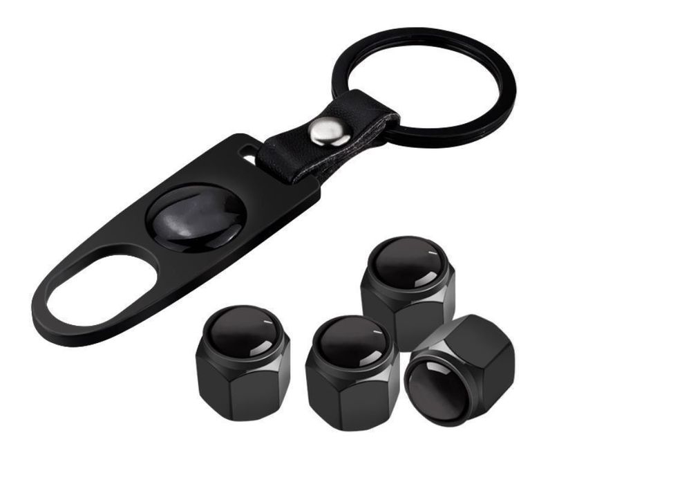 Leder Schlüsselanhänger Mit Ventilkappen Set - Auto Schlüsselring Mit 5 Kappen + Werkzeug