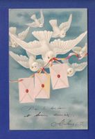 OISEAU - Colombes et messages - Carte gauffrée