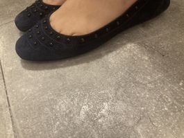 Tod's Suede Ballet Flats Navy Blue Studded