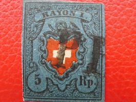 Rayon I (15II) Type 23 dunkelblau, mit P.P St.GALLEN +ATTEST