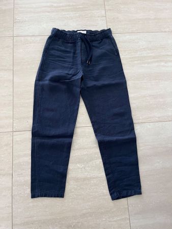 Derek Rose navy linen loungewear pants