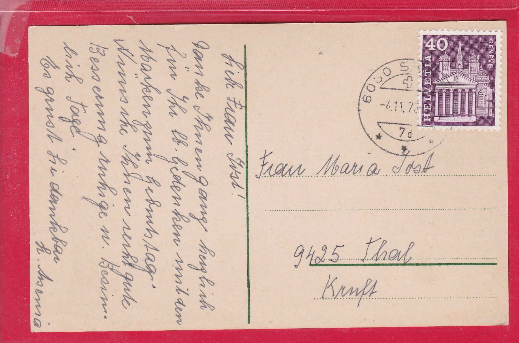 Cartoline postali: SCHULHAUS SARNEN, 4.11.1978 – Usato da Oberrieden venduto da Gebirgsstelze 1