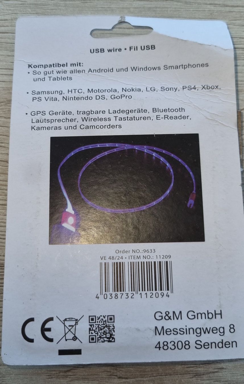 Ladegeräte: Micro-USB Lade und Datenkabel mit LED, 1 Meter l – Neu und originalverpackt aus Grossdietwil von GNOM313 1