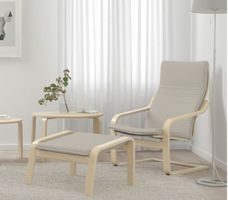 Sessel mit Hocker beige Holzgestell guter Zustand