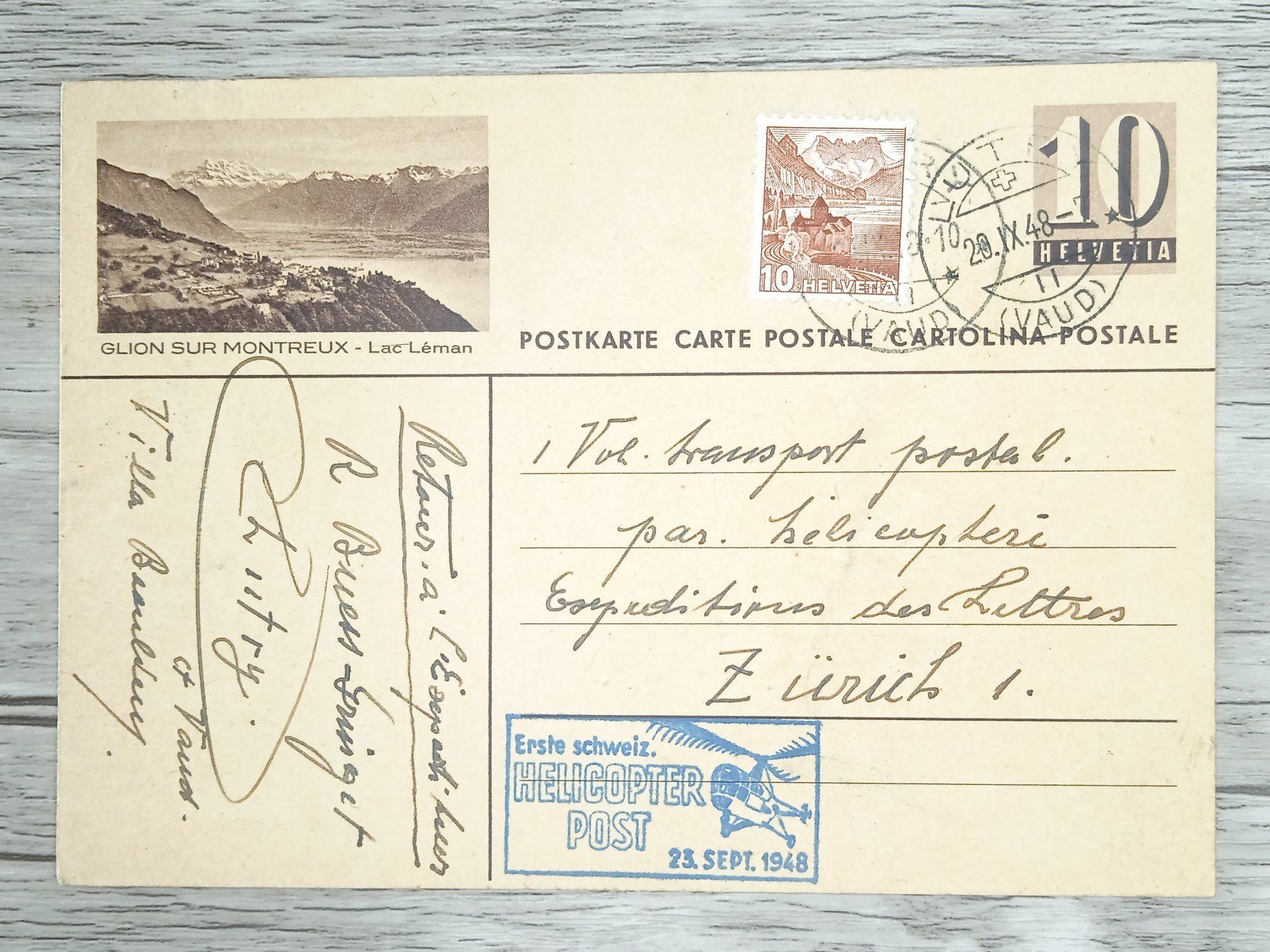 Alle Briefmarken: TR105 Carte Postale Suisse + Timbre 1948 – Gebraucht aus Cousset von Patrick_Collections