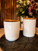 Vorratsdose Keramik Weiss mit Bambusdeckel 2er Set neu