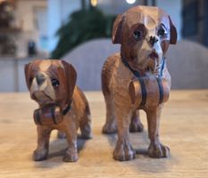 2 alte Holz-Bernhardiner mit Fässchen  wohl Brienz