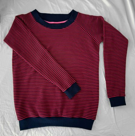 Baumwoll Strickpullover rot blau, M, komplett erneuert
