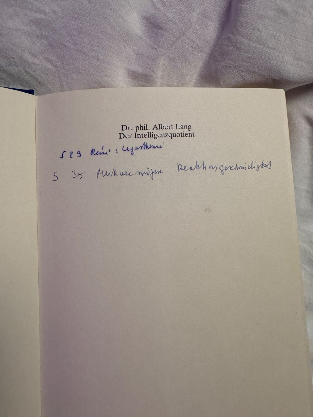 Libri: BUCH Intelligenz Quotient, Dr. phil. Albert Lang – Usato da Genève venduto da k1164 2