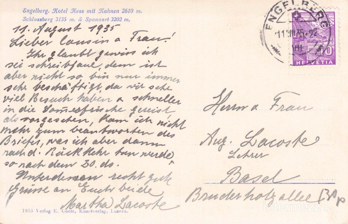 Cartes postales: Engelberg OW // 1935 Hotel Hess mit Hahnen – D'occasion à Basel par intermezzo12 1