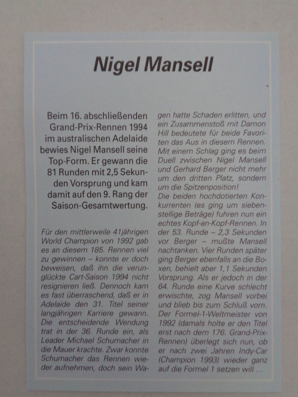 Alle Münzen: Telecom-Münzbrief -Nigel Mansell Formel1 – Neu (gemäss Beschreibung) aus Chur von omonia 5