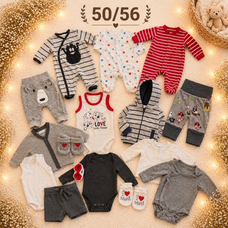 Baby Set Gr. 50/56 - Süsse Motive! grau/rot