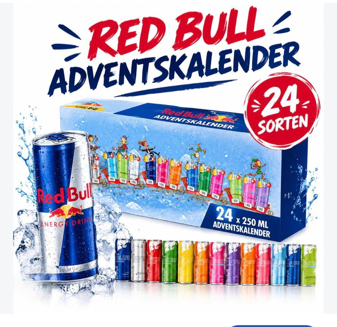 Red Bull Adventskalender 2026 mit 24 seltenen Red Bull Dosen (Neu und ...