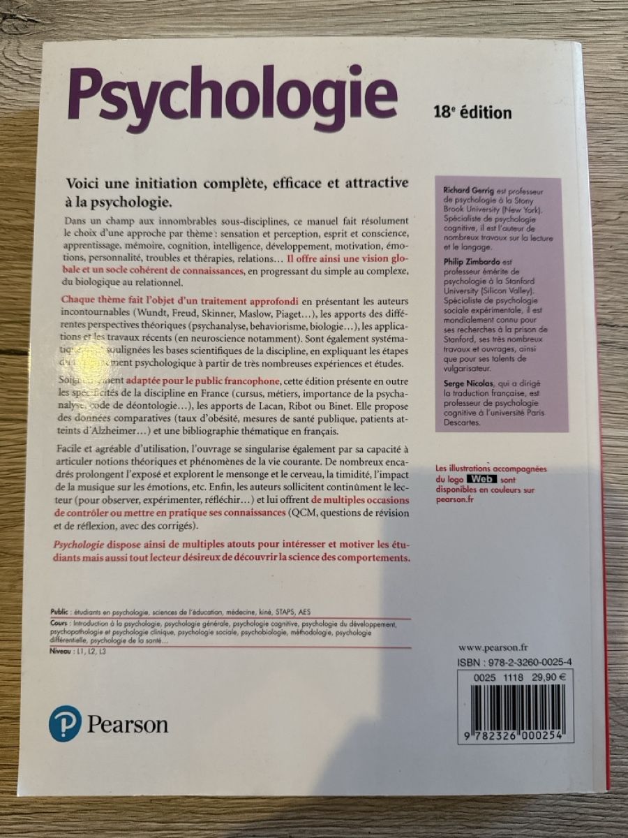 Libri: Psychologie 18e édition - Pearson – Nuovo e nell'imballaggio originale da Genève venduto da DoualS 1