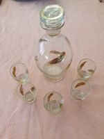 Bottiglia di vetro con 5 bicchierini in vetro (foglie d'oro)