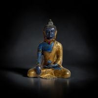 Nepal Buddha Lapislazuli Bronze Figur Erdberührung 16,5 cm