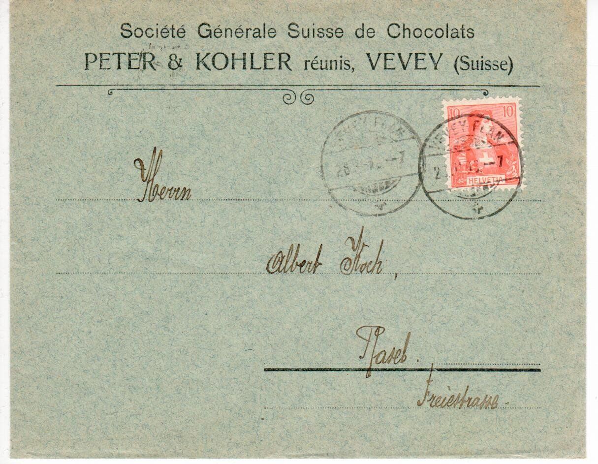 Alle Briefmarken: Brief, Peter & Kohler Vevey  1908 – Gebraucht aus Wolhusen von Curver9