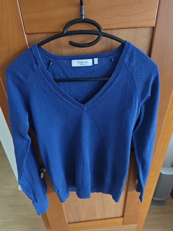 Yessica Damenpullover, Gr. XS, blau, Baumwolle, V-Ausschnitt