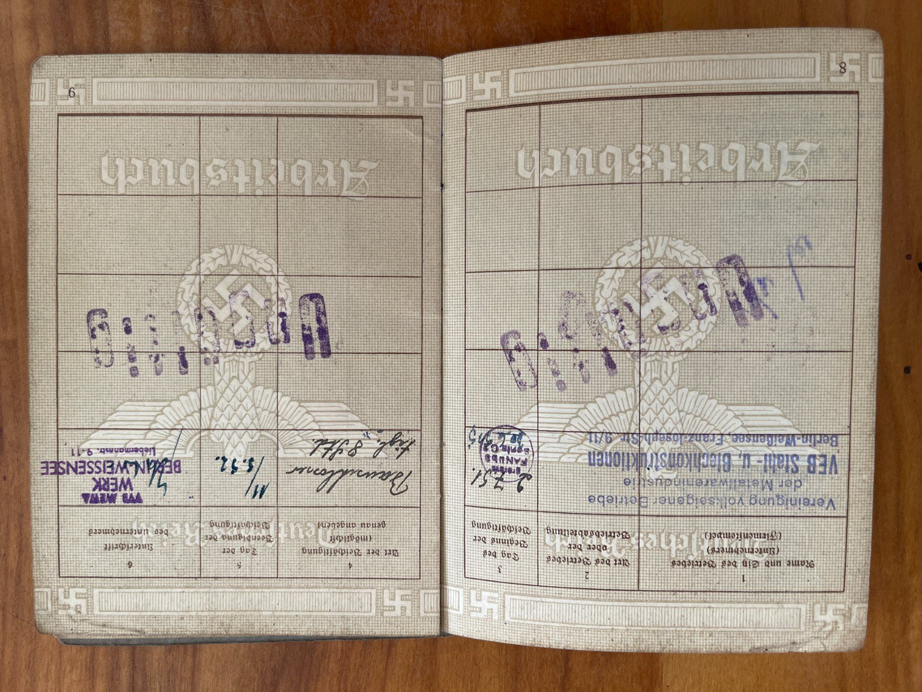 Documenti: Original Arbeitsbuch Deutsches Reich 1935 – Usato da Siblingen venduto da Woltersdorf50 5