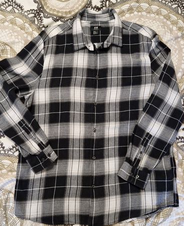 H&M Herrenhemd Grösse XL schwarz-weiss kariert Baumwolle