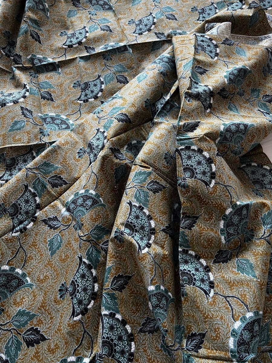Tessuti: Eleganter Batik-Stoff, Baumwolle, dekorative Fächerblätter – Nuovo e nell'imballaggio originale da Moehlin venduto da Balirain 3