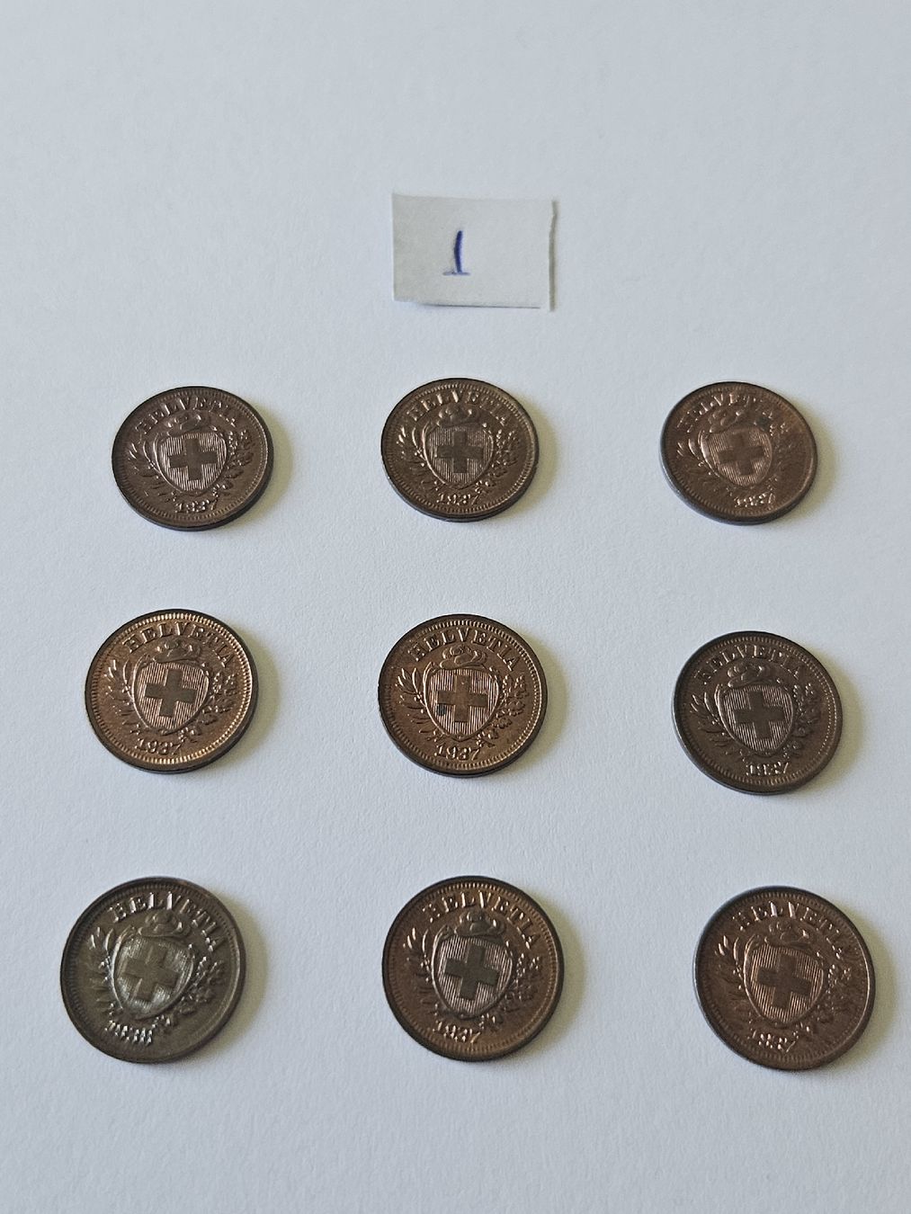 Tutti le monete: 1 Rappen 1937, 9 stk. – Usato da Pfäffikon ZH venduto da Melibol