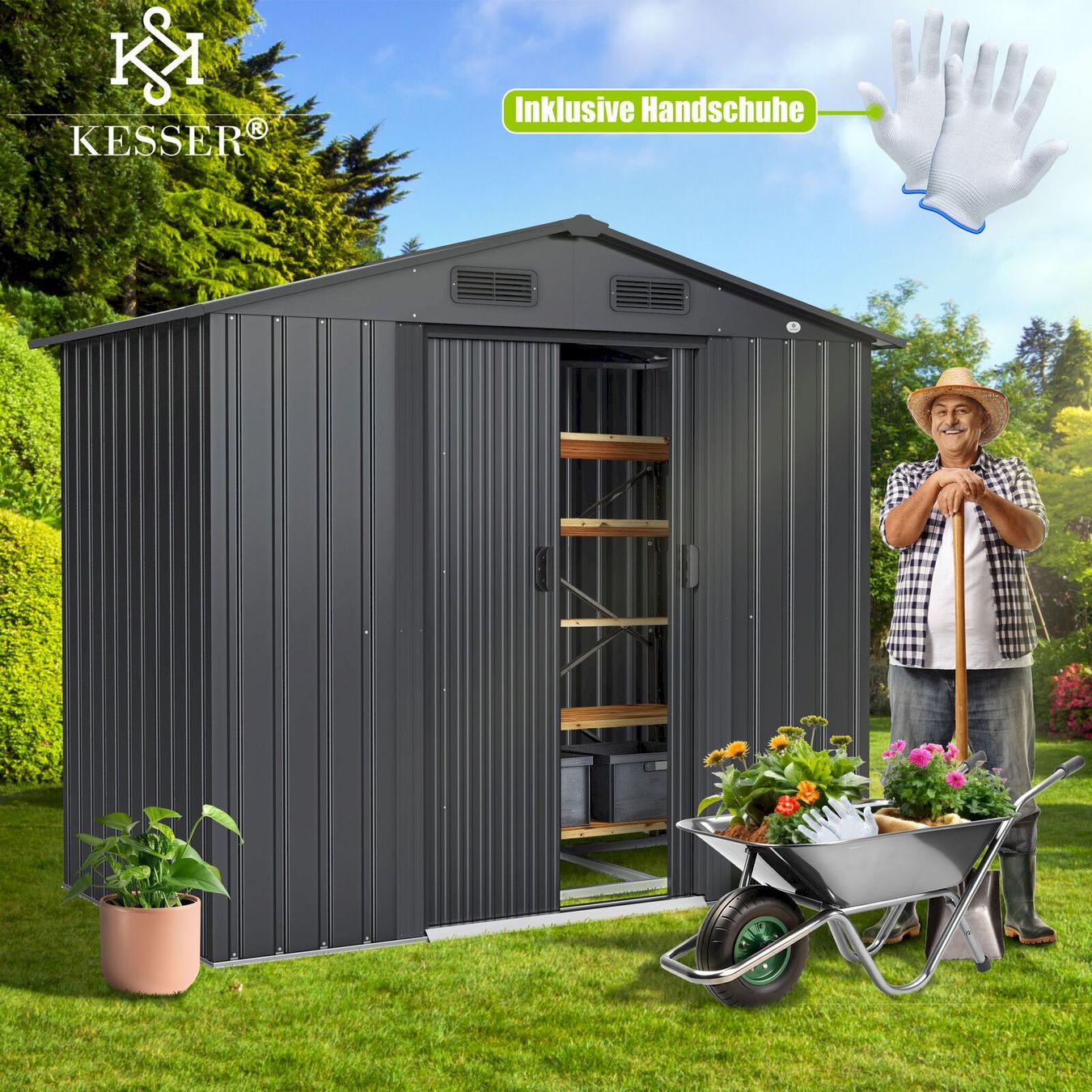 Cabanes de jardin & serres: KESSER XL Gerätehaus anthrazit – Neuf avec emballage d'origine à Bottighofen par zaap 3