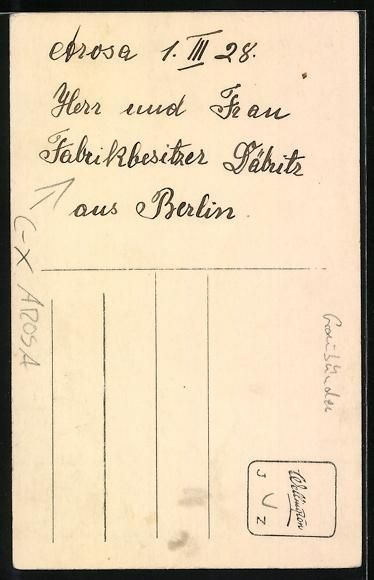 Cartoline postali: AK Arosa, Älteres Ehepaar mit Fernglas – Usato da Berlin venduto da bartko-reher 1