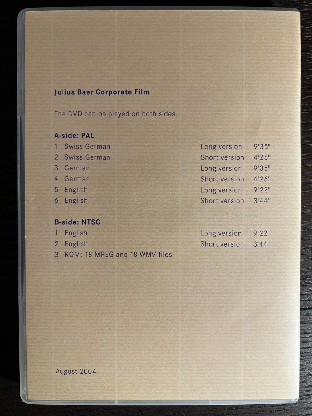 Tutti i DVDs: Julius Bär - True To You – Usato da Zürich venduto da FilmFreunde 1