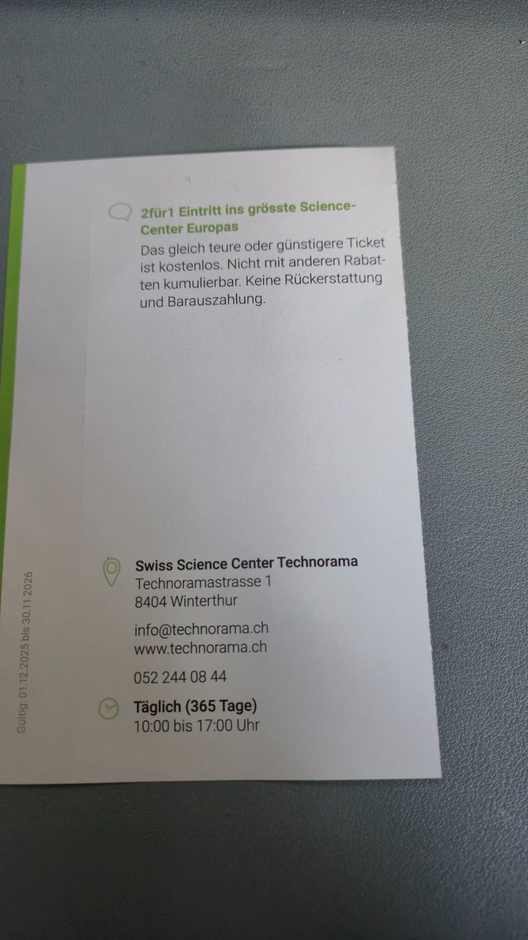 Bons: 2für 1 Eintritt Swiss Science Center Technorama – Neuf avec emballage d'origine à Oberlunkhofen par Nunziogogo 1