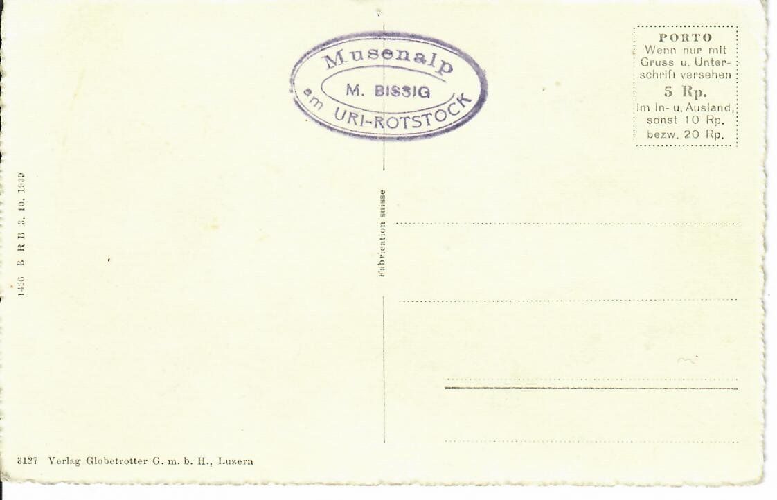 Ansichtskarten: Musenalp um 1940 – Gebraucht aus Hochdorf von Ziegel-16 1