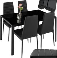 Essgruppe Set Tisch 4 Stühle Kunstleder Sicherheitsglas ARES
