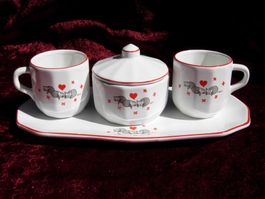 Service à café romantique, chats et coeurs, neuf dans carton