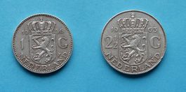 Münzen Niederlande 1 Gulden 1956, 2 1/2 Gulden 1963  silber
