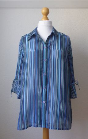 Bluse 3/4-Arm, Grösse 42, blau-grün gestreift