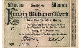 Thüringen Greiz 50 Mil.Mark Serie C 03.10.1923 VZ-VZ+