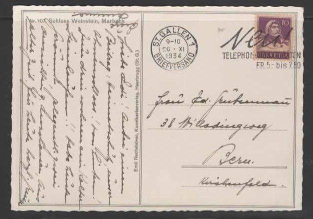 Cartoline postali: Schloss Weinstein Balgach  1934  (I – Usato da Ruggell venduto da Masescha 1